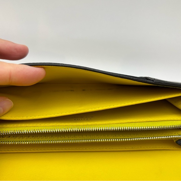 Authenticated Celine Black Flap Long Wallet, Double Snap, Yellow Interior - Picture 8 of 13